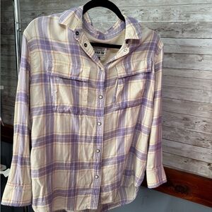 American Eagle Outfitters Purple and Cream Plaid Shirt XS